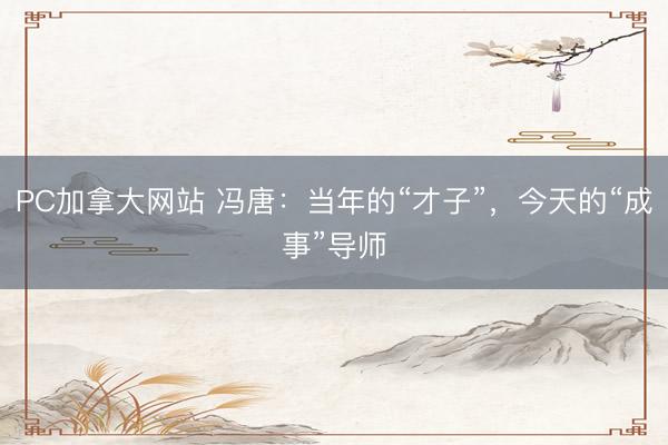 PC加拿大网站 冯唐：当年的“才子”，今天的“成事”导师