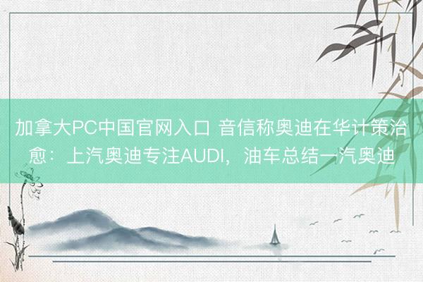 加拿大PC中国官网入口 音信称奥迪在华计策治愈：上汽奥迪专注AUDI，油车总结一汽奥迪
