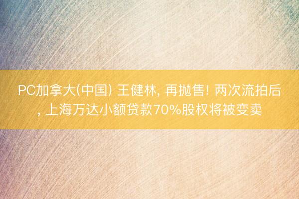 PC加拿大(中国) 王健林， 再抛售! 两次流拍后， 上海万达小额贷款70%股权将被变卖