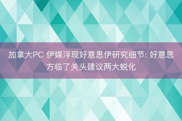 加拿大PC 伊媒浮现好意思伊研究细节: 好意思方临了关头建议两大蜕化
