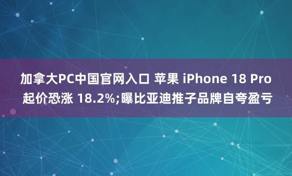 加拿大PC中国官网入口 苹果 iPhone 18 Pro 起价恐涨 18.2%;曝比亚迪推子品牌自夸盈亏