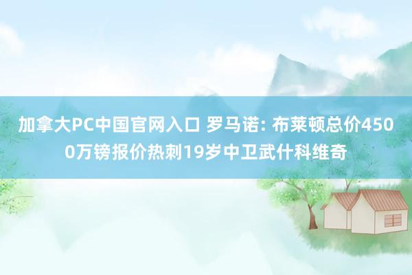 加拿大PC中国官网入口 罗马诺: 布莱顿总价4500万镑报价热刺19岁中卫武什科维奇